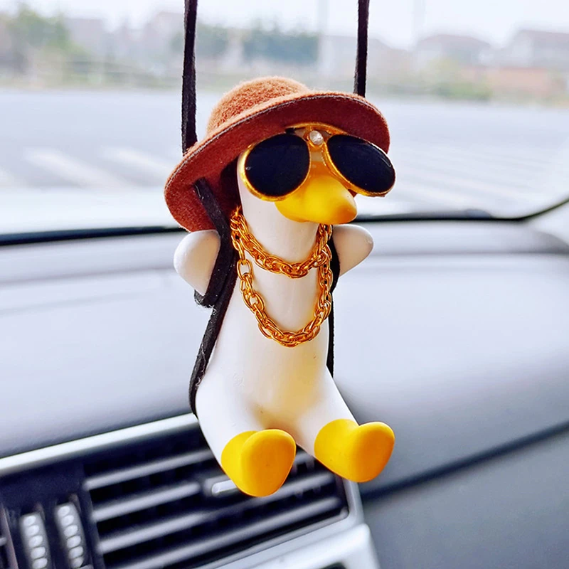 

Cute Swinging Duck Rearview Mirror Pendant Hanging Ornament Swing Ducks Animal Car Charm interior Accessories for Women Girls