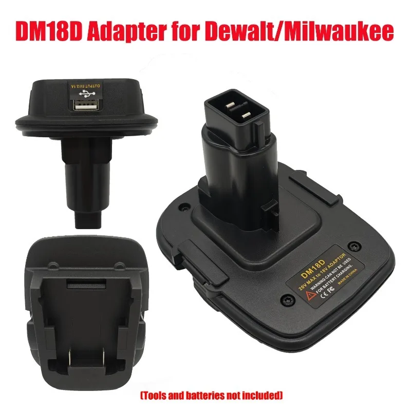 Фото Адаптер HAKSINKY DM18D для аккумуляторов Dewalt/Milwaukee 18В/20В, совместимый с электроинструментами Dewalt 18В Ni-Cd Ni-MH с USB №1
