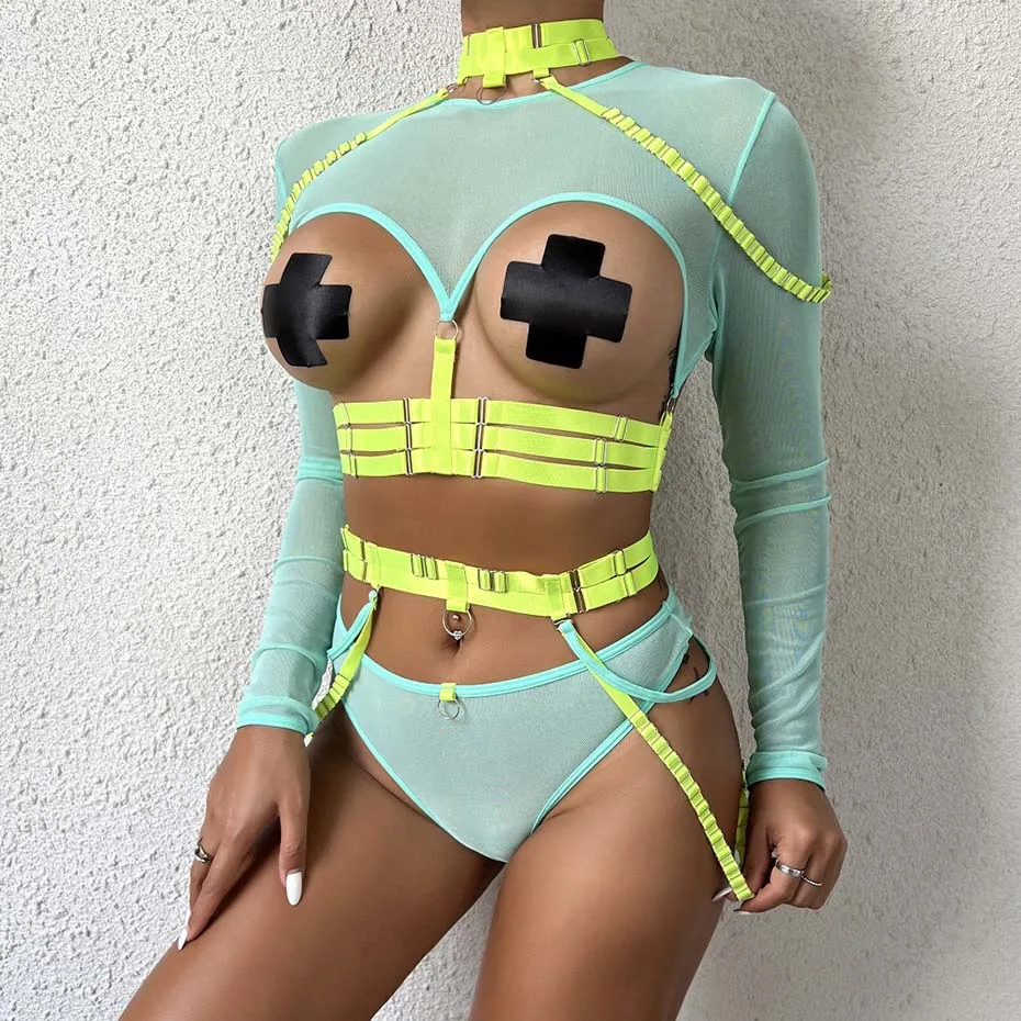 Sexy Porn Body Lingerie Women Underwear Lace Hollow Out Bodysuit Belt Teddy Sleepwear Transparent Erotic Lingerie Porno Costumes