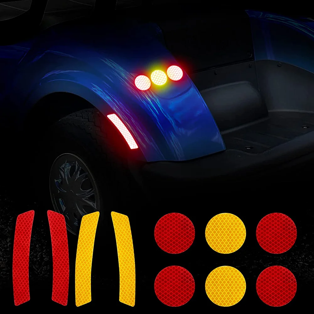 

10Pcs Golf Cart Reflex Reflector Strips, Outdoor Waterproof Reflector Tape Sticker （Yellow/Red）