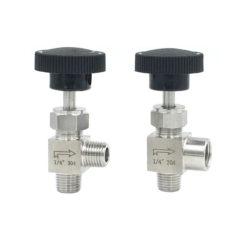 1/8" 1/4" 3/8" 1/2" Male Female Elbow 90 Degree Needle Valve Crane Elbow 304 Stainless Flow Control Water Gas Oil