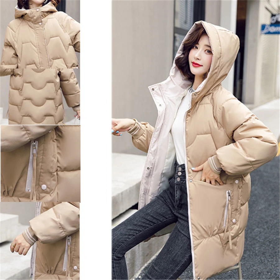Oversized 5XL Winter Hooded Women Loose Parka  Warm Thicken Mid-length Coat Waterproof Snow Jacket Casual Korean Outwear 2022