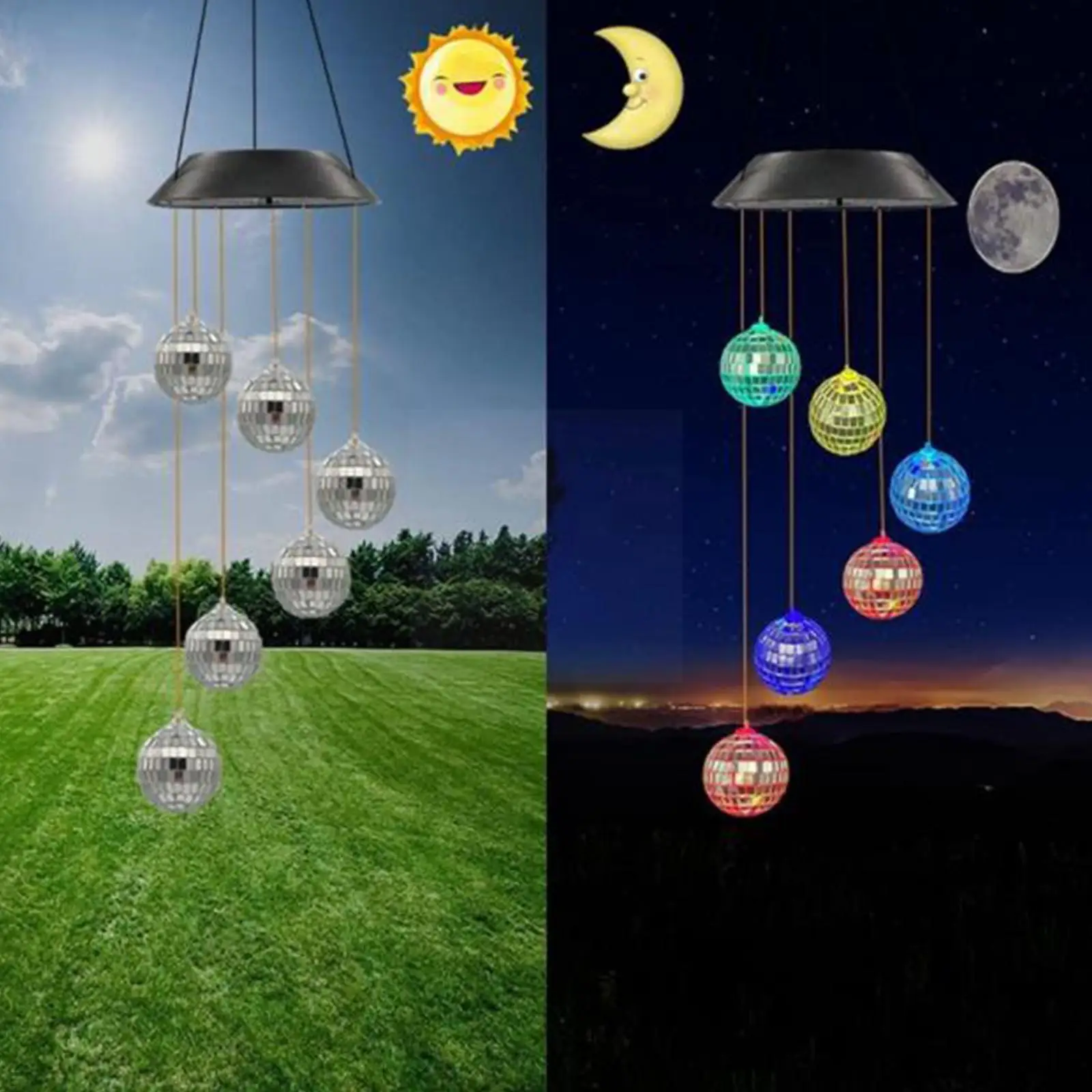 

Лампа Дискотека с зеркальным шариком, меняющая цвет, на солнечных батареях, подвесной светильник для мобильного освещения сада, ландшафта, ...