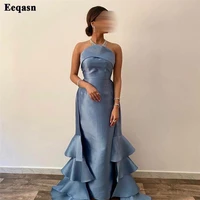 eeqasn grey blue arabic evening dresses strapless layed sheath women prom dress 2022 party formal gown corset back pageant gowns