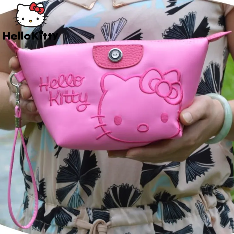 Sanrio Hello Kitty Trend Pink Clutches For Women Y2k Kawaii Cartoon Embroidery Fashion Handbags Korean Waterproof Cosmetic Bags