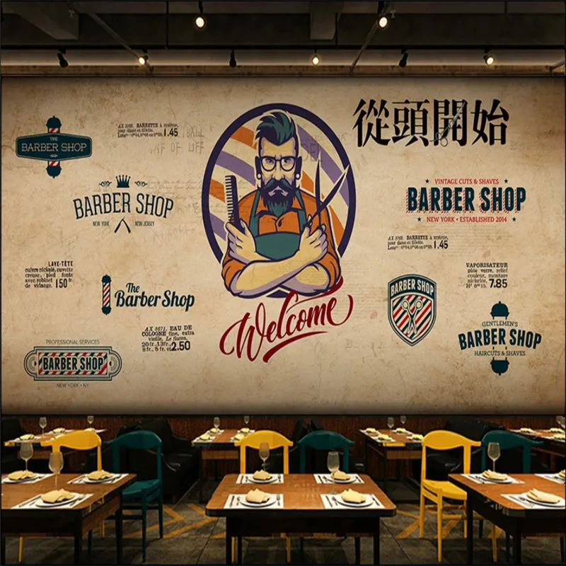 Ретро Ностальгический мужской салон настенная бумага 3D модный тренд