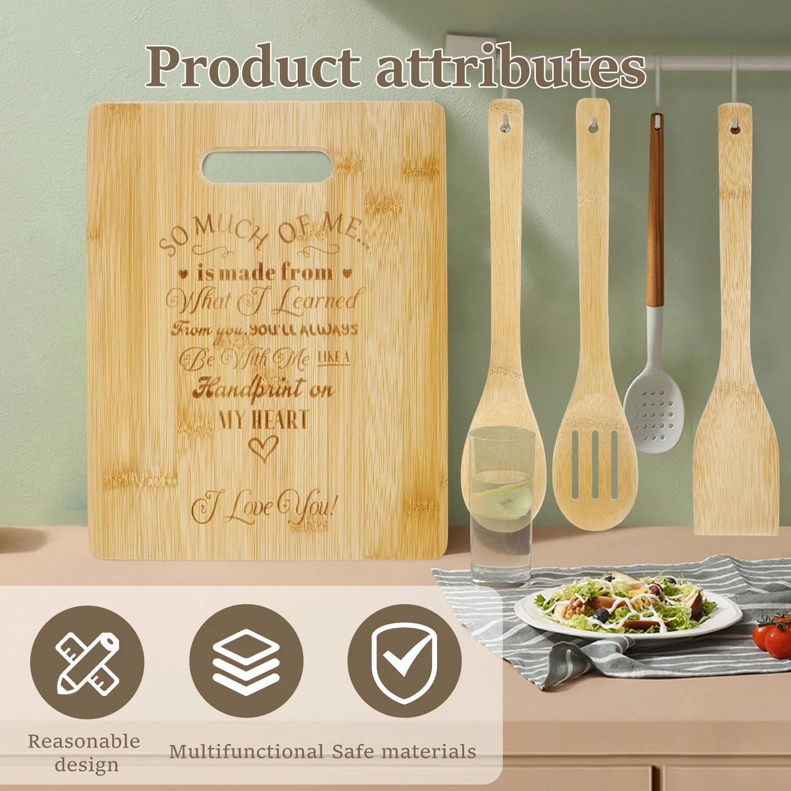 Набор разделочных досок и посуды бамбуковых кухонных принадлежностей