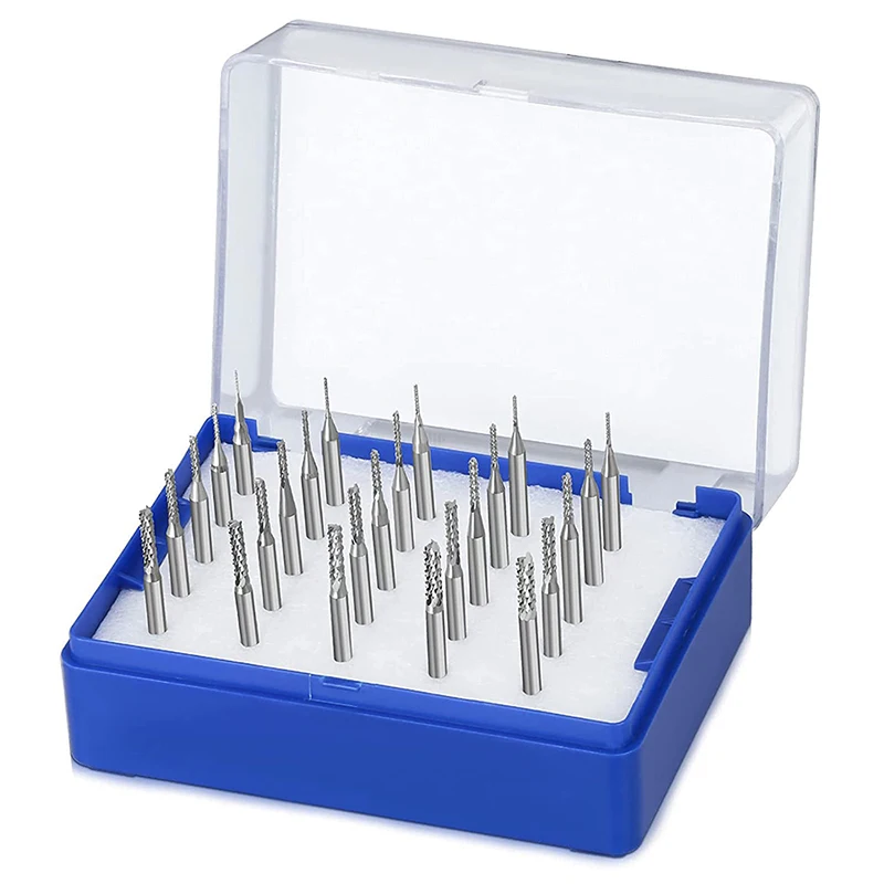 

25 шт. набор фрез для печатной платы 0,5 мм-3,175 мм, карбидные фрезерные головки с ЧПУ, инструменты для гравировки печатной платы, концевые фрезы ...