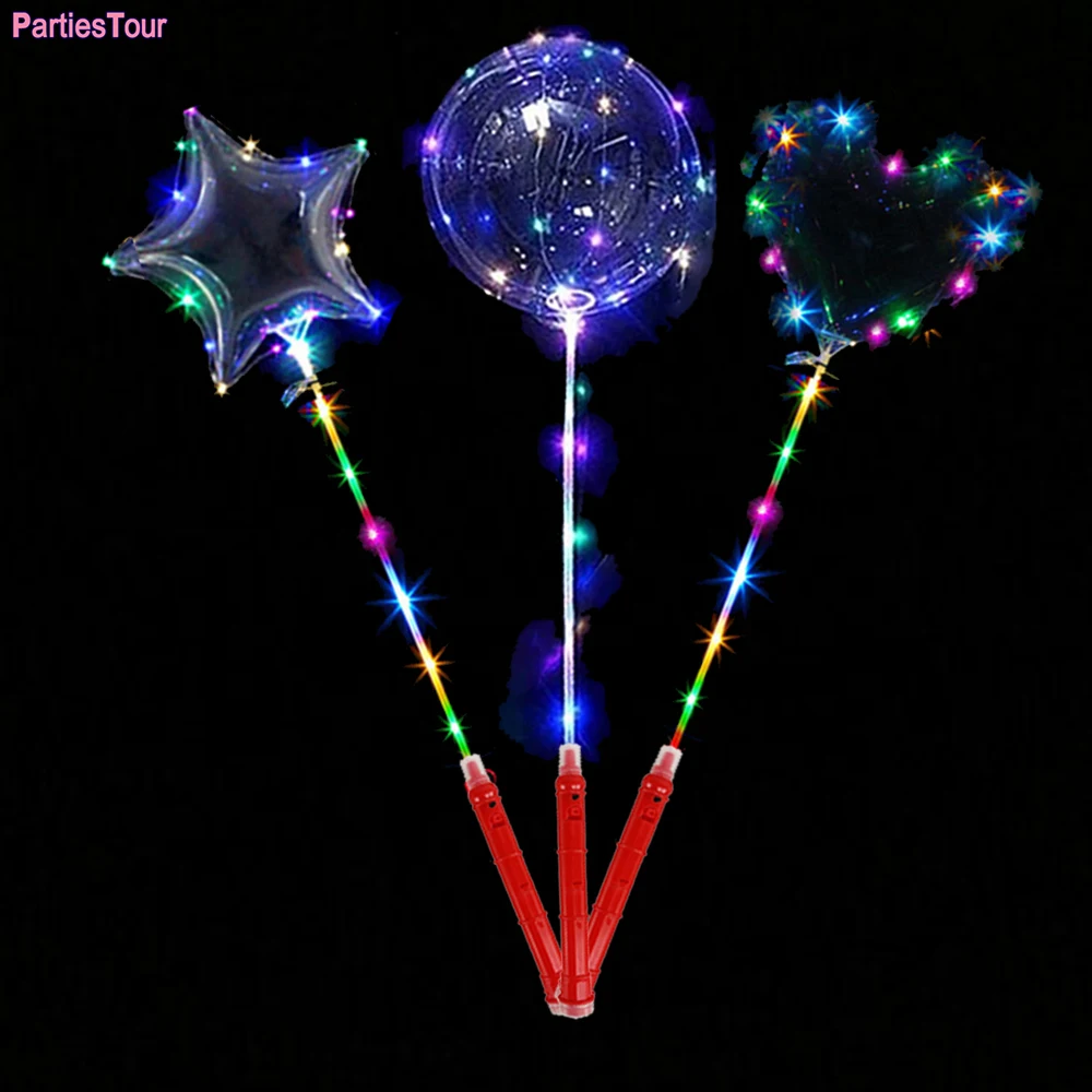 

1set Handle Led Balloon With Sticks Glow Transparent Helium Bobo Ballons Wedding Birthday Party Decoration Kid LED Light Balloon