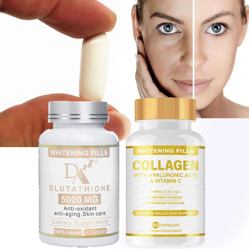 

2 bottles of collagen VC capsules+whitening glutathione capsules for skin firming, beauty and beauty enhancement