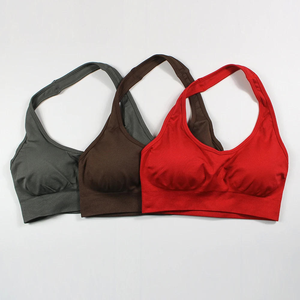 Женский однотонный бесшовный спортивный костюм из двух предметов