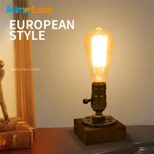빈티지 나무 테이블 램프 산업 철 책상 램프 Dimmable 스위치 에디슨 전구 조명 카페 바 레트로 홈 장식 테이블 라이트