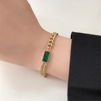 new trendy green stone link bracelets for women titanium steel chain bracelets bangles girls party jewelry gifts
