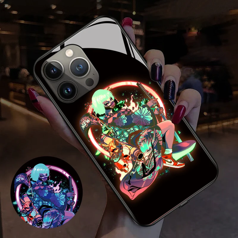 Cyberpunk Anime Birthday Gift LED Light Glowing Luminous Phone Case for Samsung S21 S22 S23 Note 10 20 A14 A54 A73 Plus Ultra