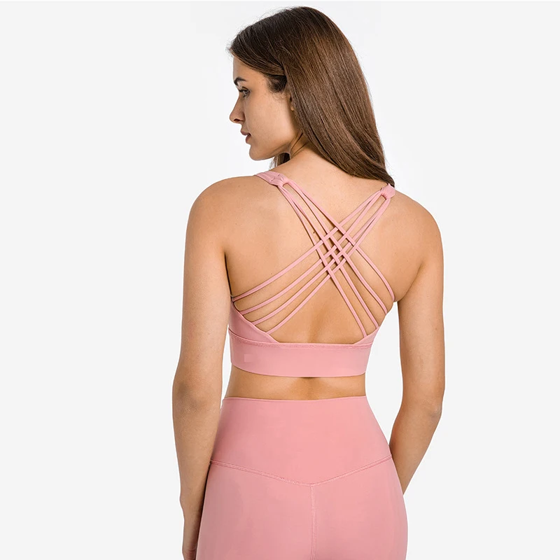 

Ladies Double Cross Beauty Back Push Up Yoga Bra With Logo Stretch Sexy Sports Fitness Underwear 10 Colors Training Tank Top
