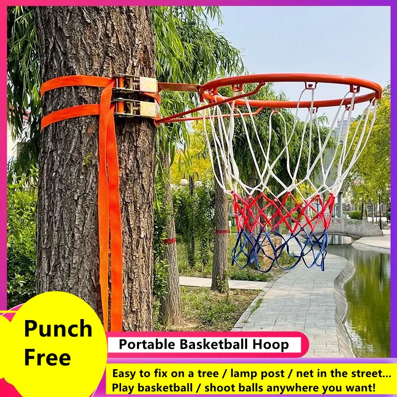 Punch-free Basketball Hoop Standard Steel Rim Frame Portable Outdoor Games Adjustable Height Adults Kids Basket Ring No Ball 2Kg