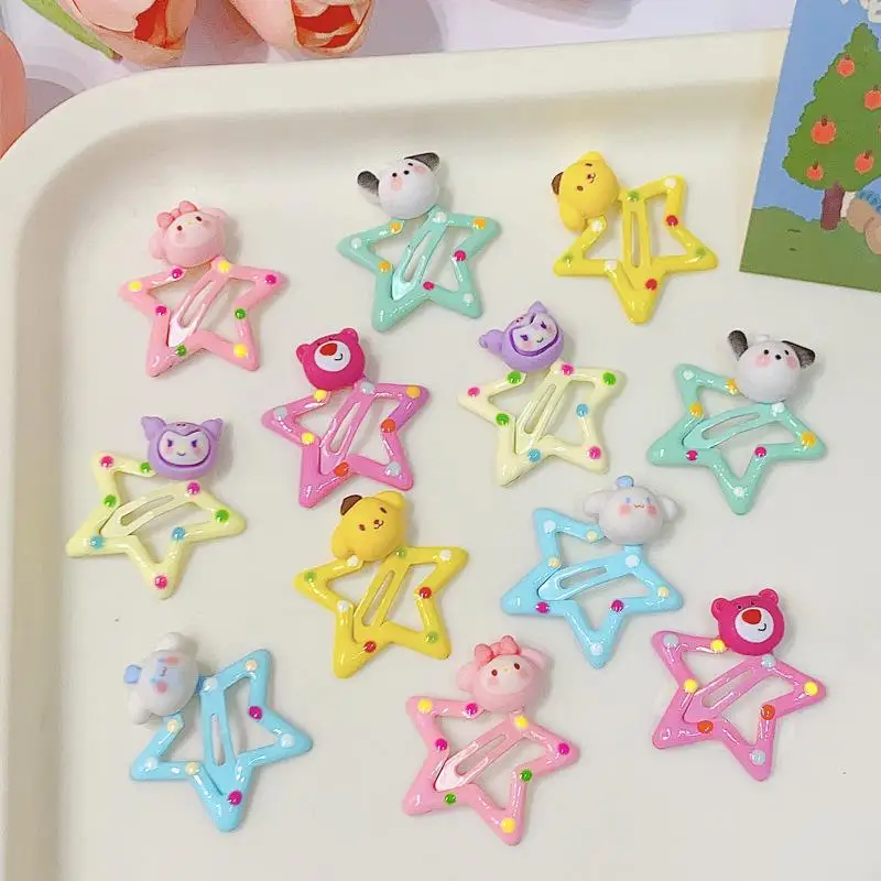 

Заколка для волос Sanrio Hello Kitty Cinnamoroll Kuromi Pachacco, милая заколка для волос с пентаграммой и челкой, украшение для головы, милый подарок девочке на день рождения