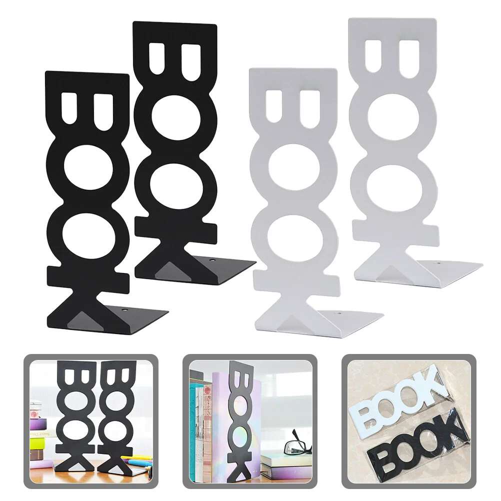 

4 Pcs Book Holder Metal Ends Trim Black Bookends Decorative Bookstand Shelves Study Unique Animal Desktop