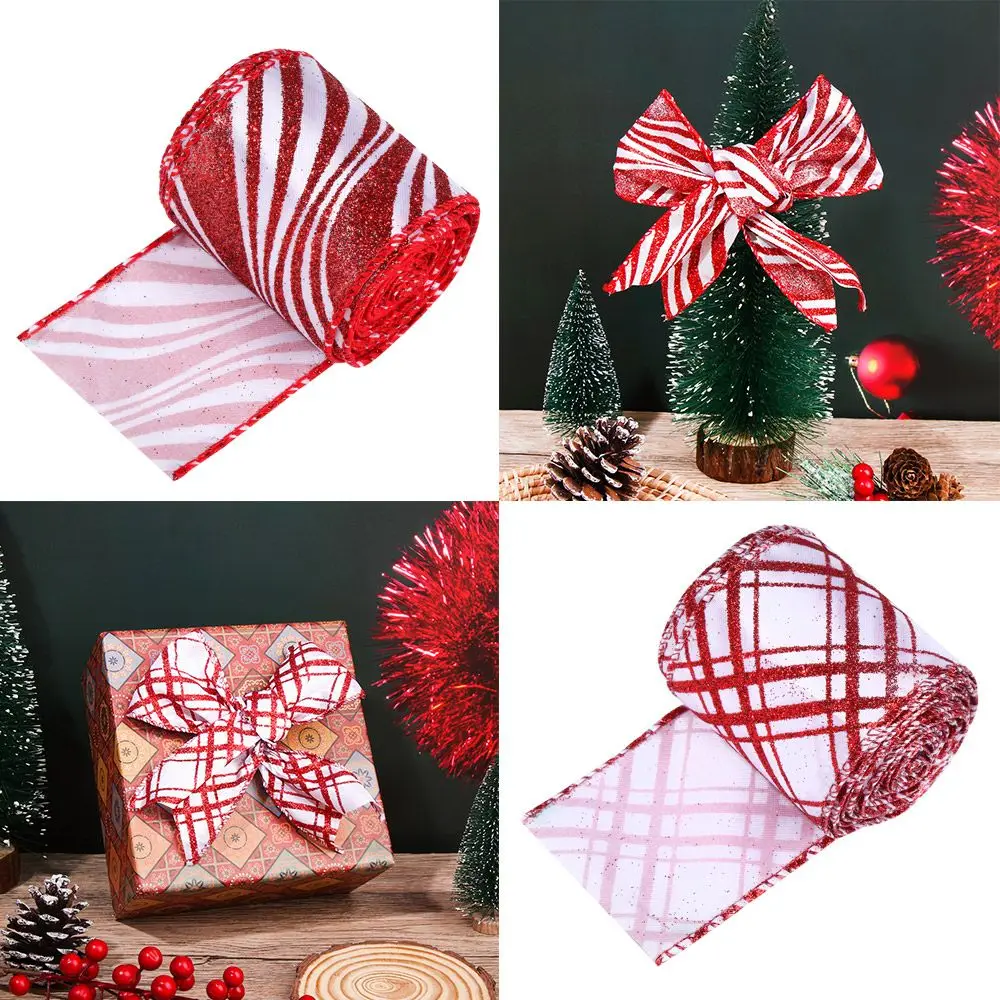 

2Rolls 2.5 Inch x 6 Yards Red and White Ribbon Christmas Wired Edge Ribbon DIY Craft Ribbon for Christmas Tree Decor Wreath Bows