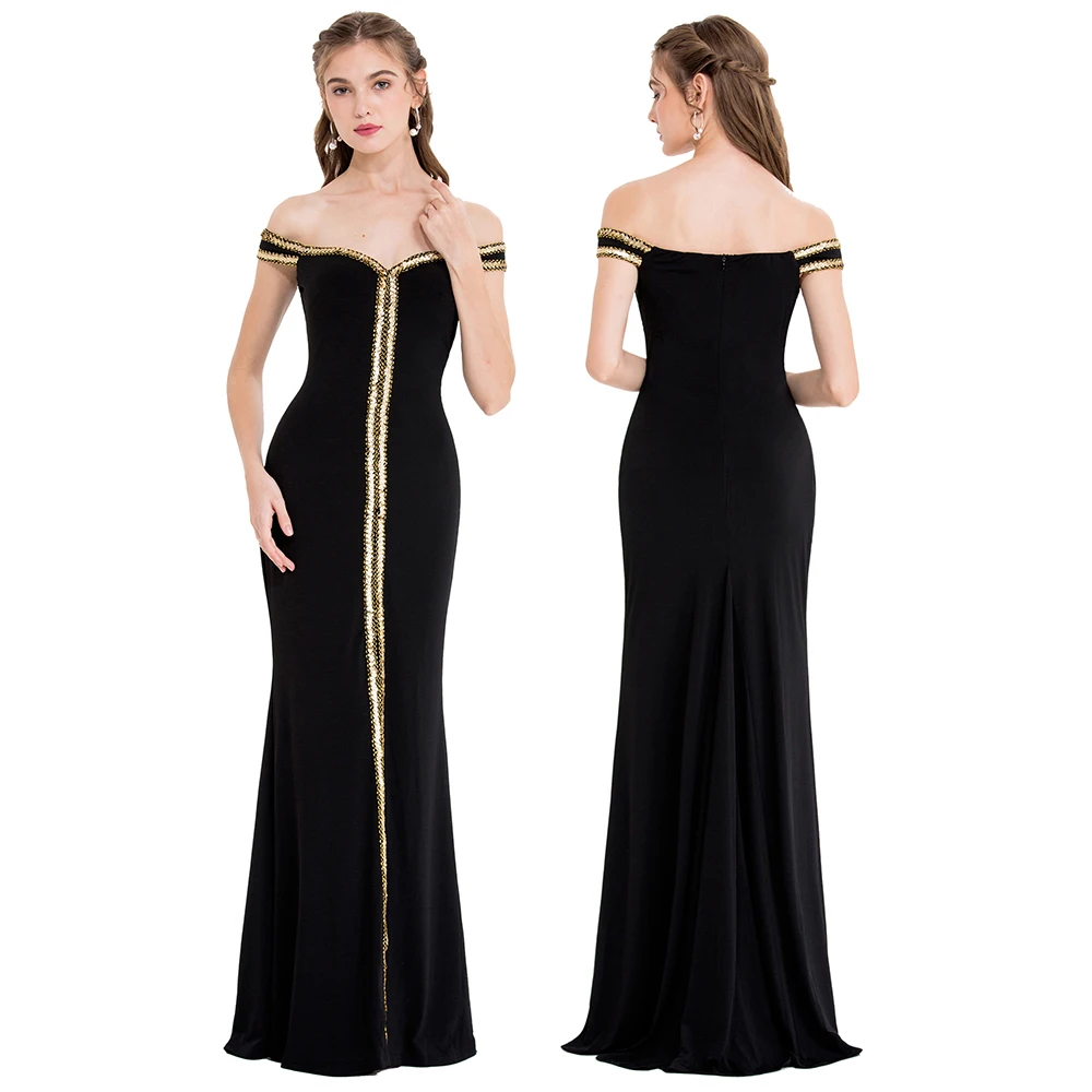 

Женское Веч. Платье для матери невесты Angel-fashions, Черное вечернее платье для матери невесты с вырезом лодочкой, открытыми плечами и блестками,...