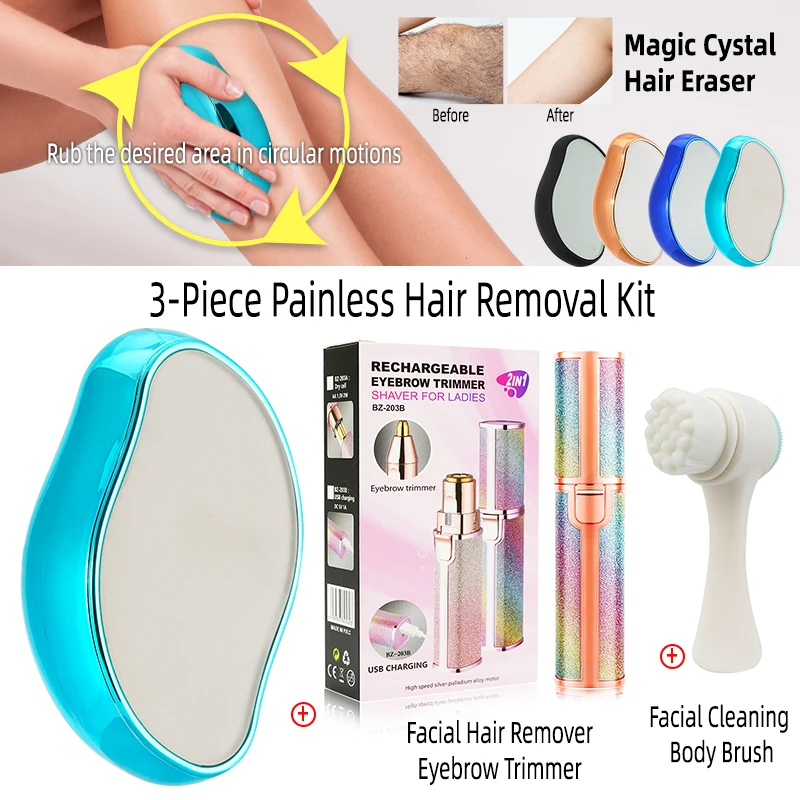 

New Physical Hair Removal Painless Safe Epilator Easy Cleaning Reusable Body Beauty Depilation Tool Glass Hair Removal Tool Set