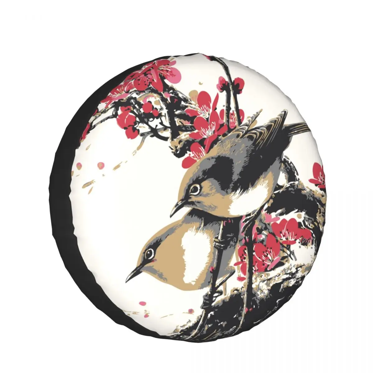 

1Pc Car Spare Tire Cover Vintage Birds And Flowering Plum Branch Case Polyester Tire for Cars Wheel Protection Cover