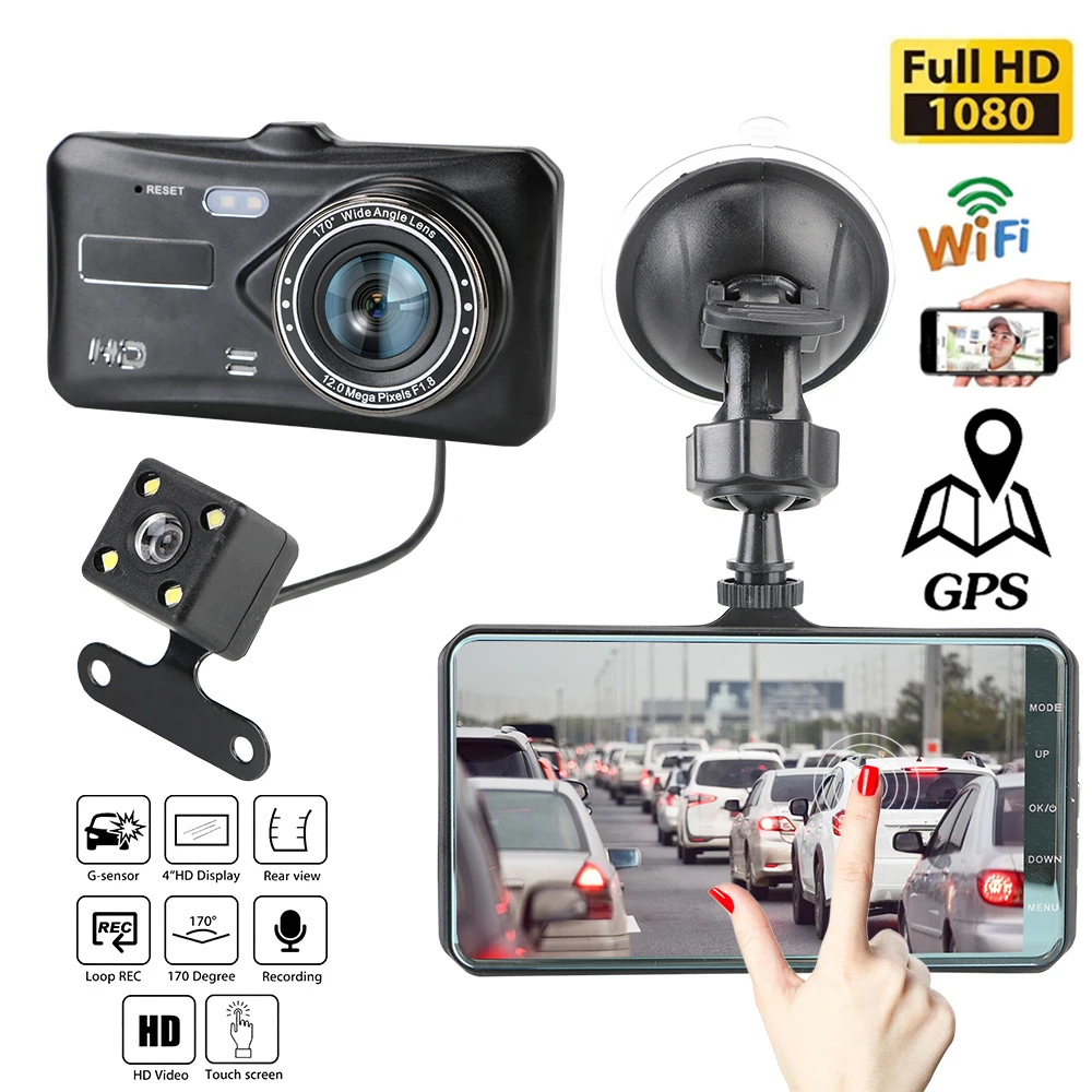 

Автомобильный видеорегистратор Wi-Fi Full HD 1080P, видеорегистратор с камерой заднего вида, видеорегистратор с черным корпусом и функцией ночного видения, Автомобильный видеорегистратор, автомобильная камера, GPS-трекер