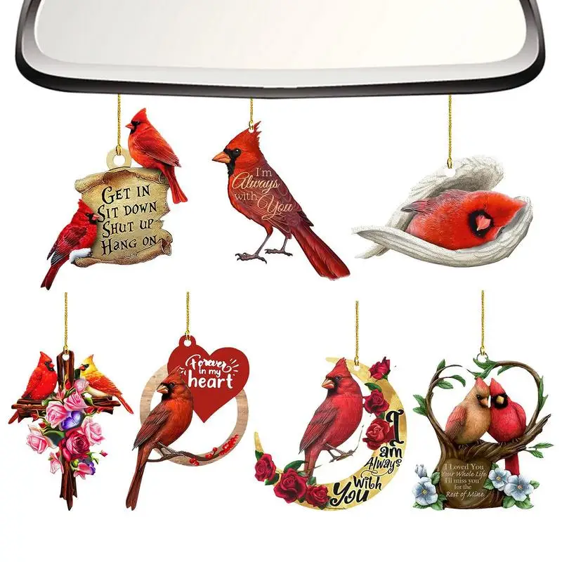

Valentine's Day Car Pendant 2D Red Bird Christmas Tree Ornaments Valentine's Day 7pcs Automotive Interior Decor Hanging Ornament