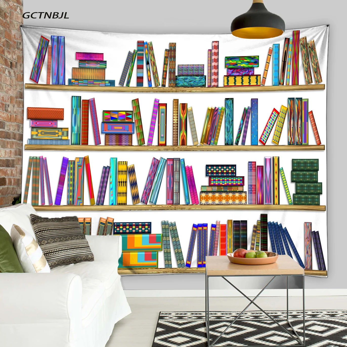 

Library Tapestry Classical Bookshelf Crammed with Books Study Room Scene Picture Art Print Large 3D Wall Hanging for Home Decor