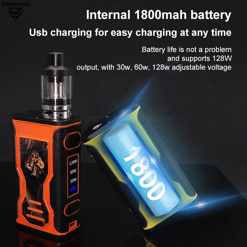 

M3 128W Box Mod Starter Kit 1800mAh Battery 3ml Tank Huge Vapor Vape Smoke 510 Metal Body Electronic Cigarette Vape Pen kits