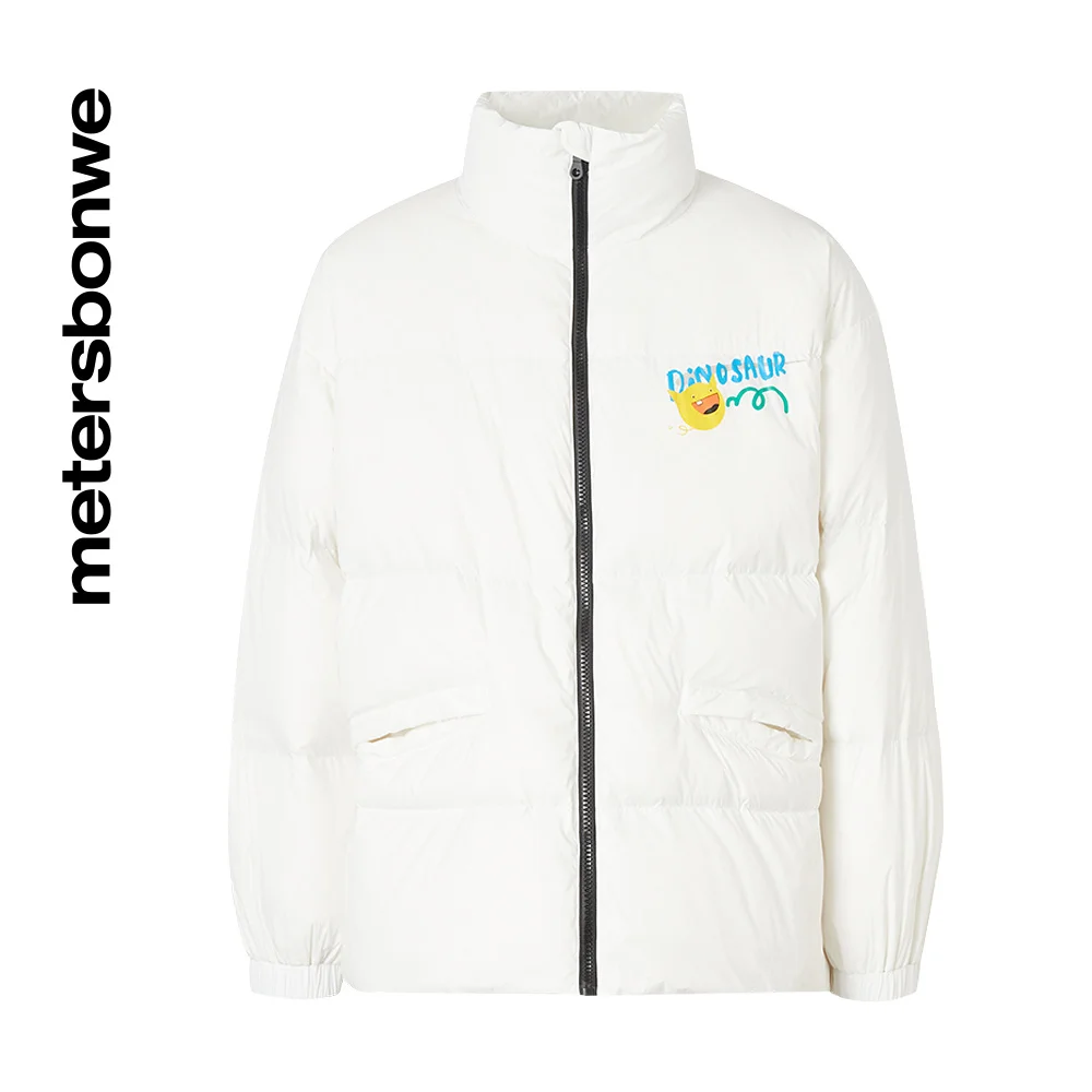 Metersbonwe Women's Puff Coat With 80%Duck Down Stand Collar Back Cartoon Print Warm Wear Oversize Hot Sale Winter Down Jackets