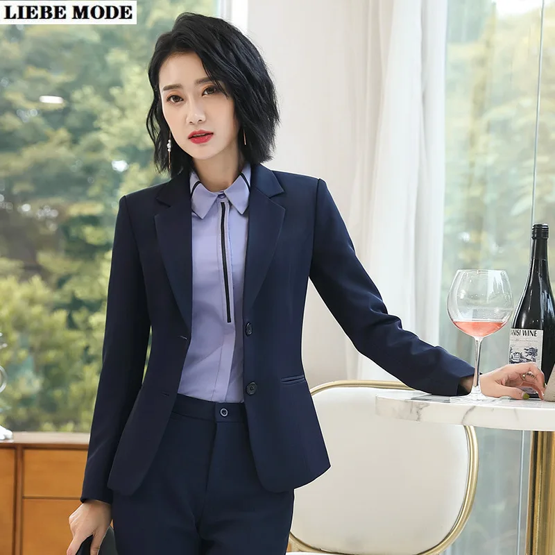 

Office Ladies Pants Suit for Women Formal 2 Piece Black Set Korean Fashion Business Casual Work Wear Jacket and Trouser Suite
