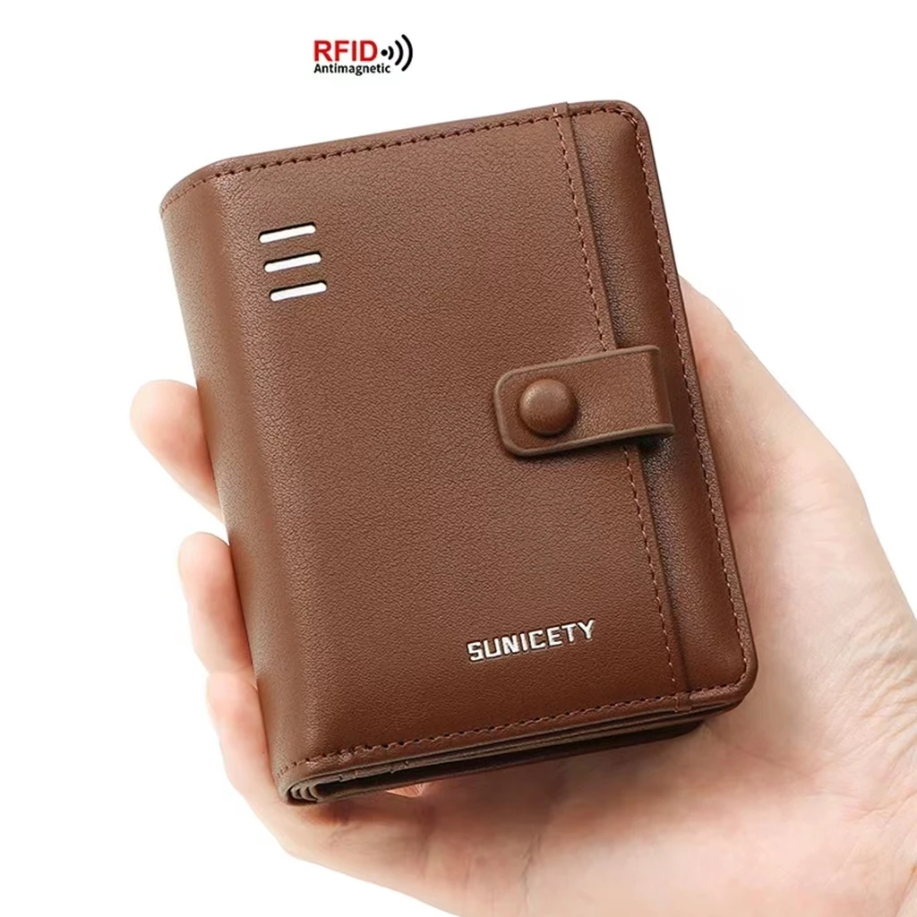 New Business Short High-Quality Leather RFID Anti-Theft Brush Large Capacity Multi Card Fashionable Zipper Men's Wallet