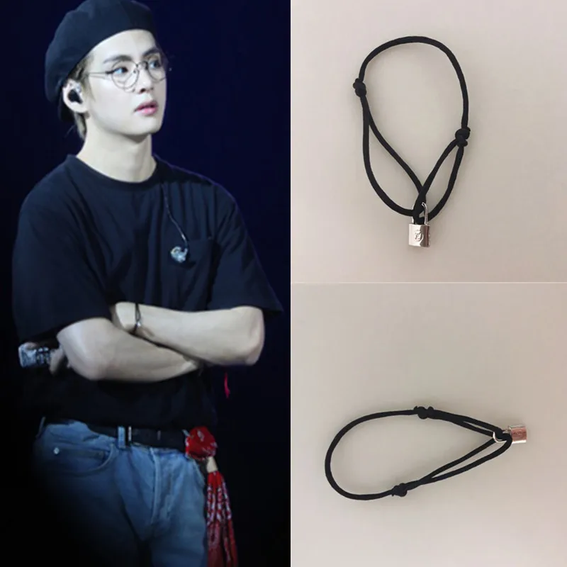 V Same Small Lock Bracelet Kpop Bangtan Boys Kim Taehyung Fashion Korean Style Hand Rope Chain Vante Accessories Jewelry