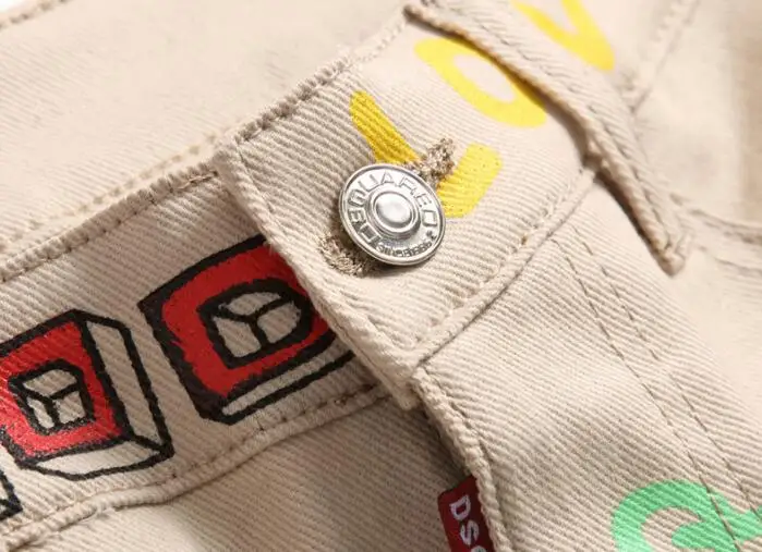 Classic new Dsquared2 new khaki printing and dyeing D2 jeans tight beggar European and American men's pants 1301