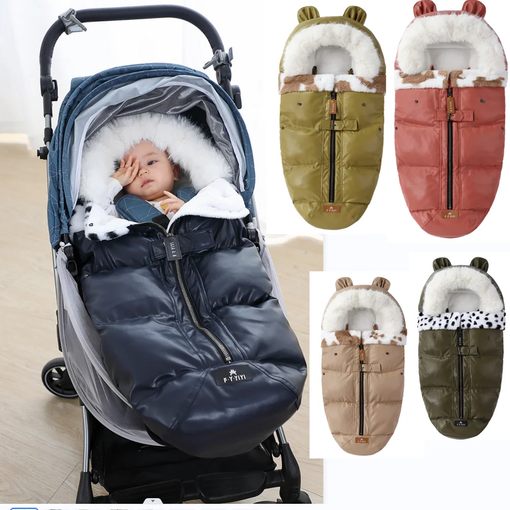 0-3Y BABI STROLLER Leather Sleeping Bag Winter Warm Sleepsack Windproof For Infant Wheelchair Envelopes For Footmuff Pram Socks