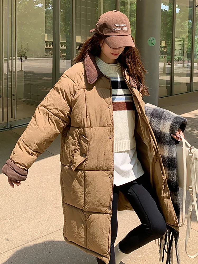 Vielleicht 2024 новая Корейская стильная длинная парка с отрезным воротником Зимняя