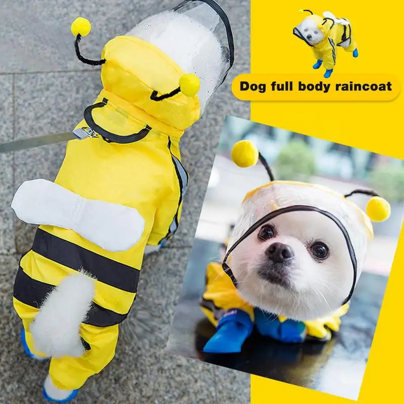 

Waterproof Dog Rain Coat Bee Shape Cartoon Rain Jacket With Hood Breathable Reflective Strips For Puppies Cat Dogs Pets Products