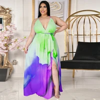 2022 new elegant dresses for women sleeveless color contrast printing backless pleated fashion sexy party dress large size