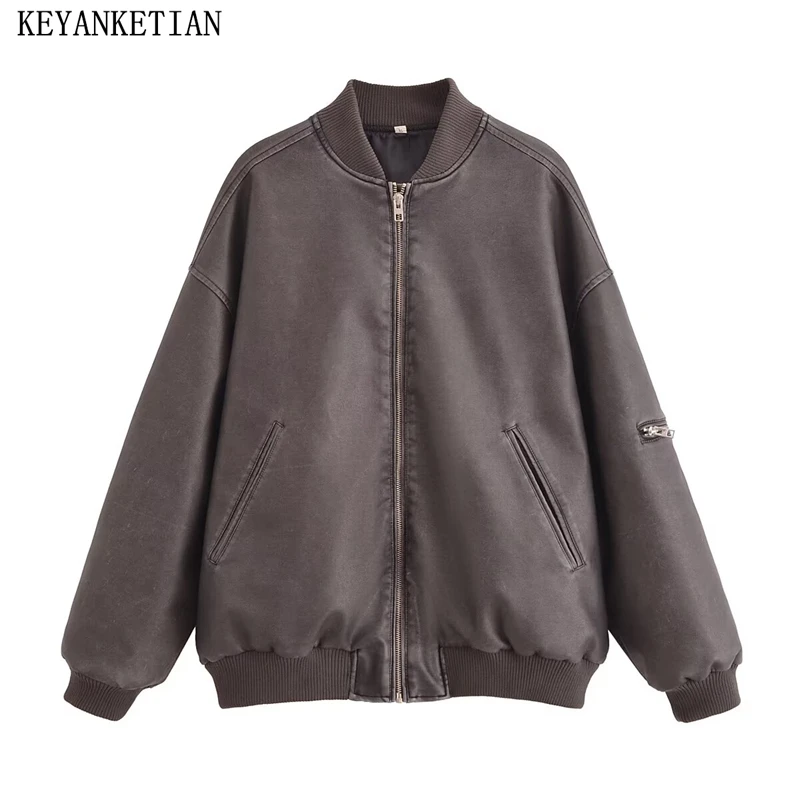 KEYANKETIAN 2024 новая зимняя женская куртка из искусственной кожи стиль унисекс