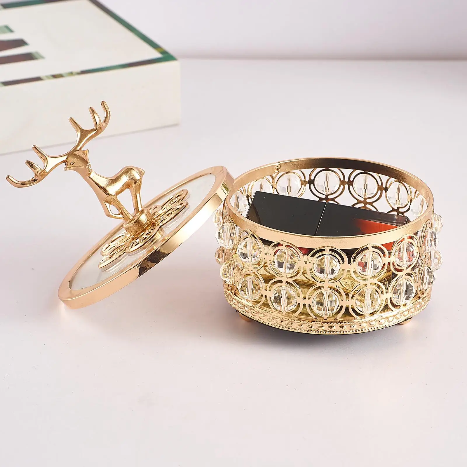 

Шкатулка для ювелирных украшений с крышкой, Декоративный Круглый Органайзер с крышкой для ожерелья, колец, комода, украшение, свадебный под...