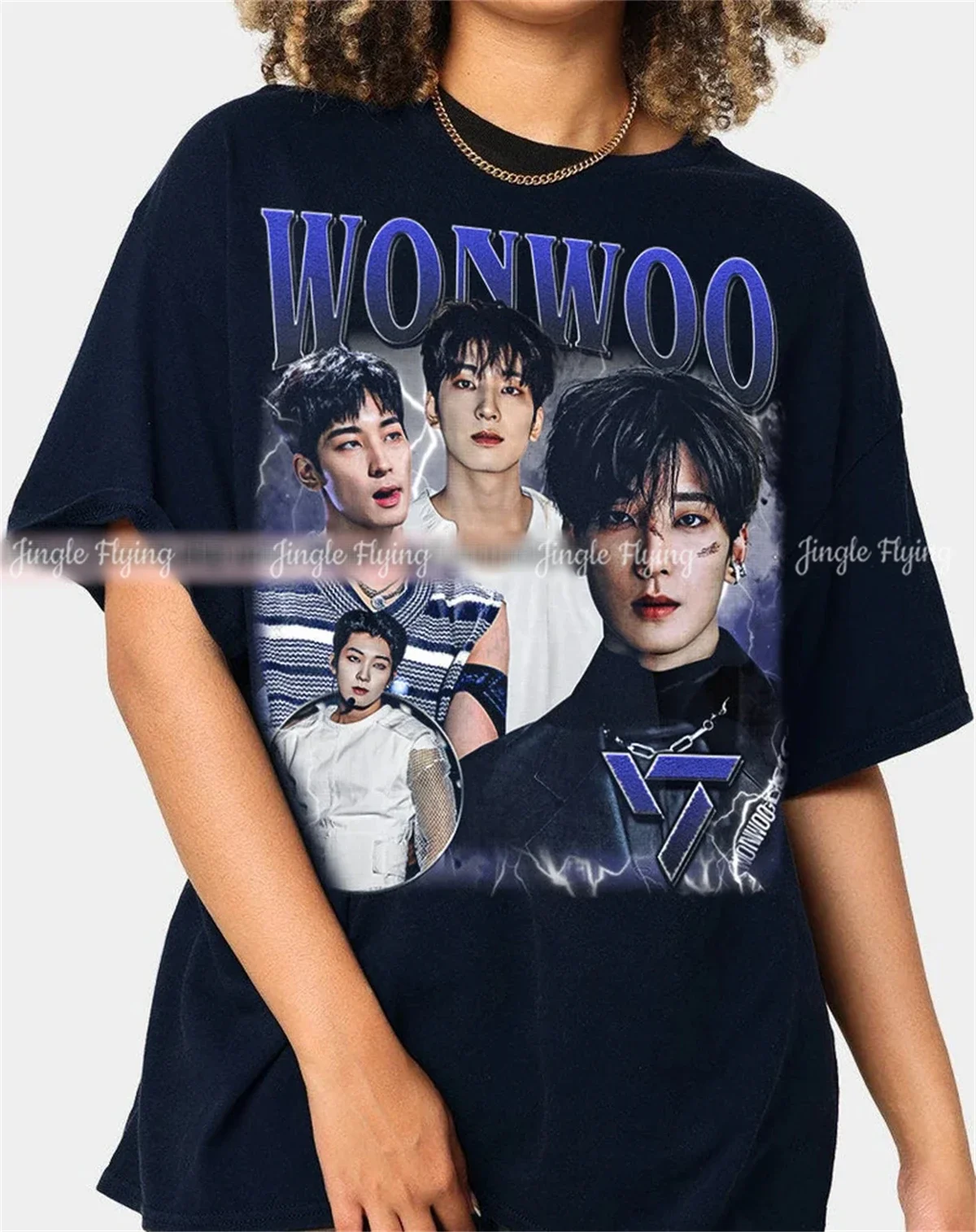 Футболка большого размера из 100% хлопка Wonwoo корейская поп-футболка винтажная