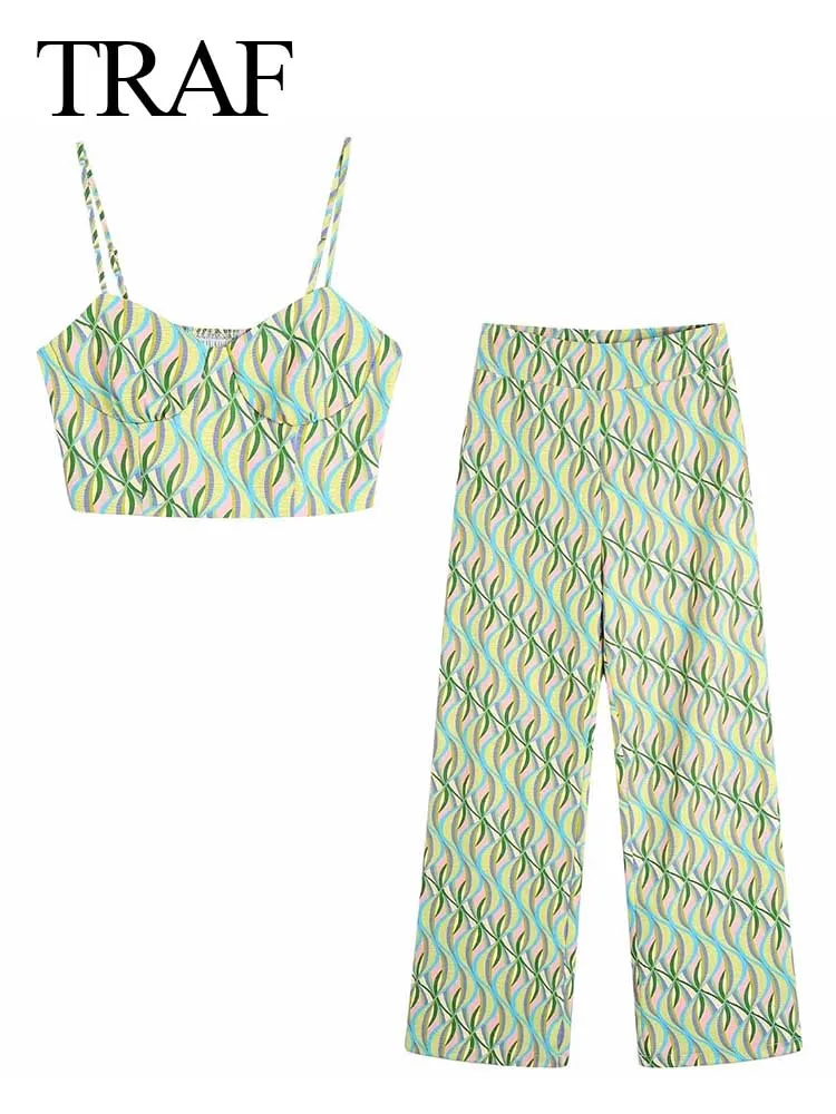 

Женское укороченное бюстье на бретельках с принтом, с высокой талией