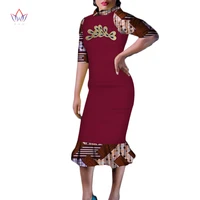 african dresses for women mid calf robe o neck female traditional africa outfits ankara clothes lady wear print style wy264