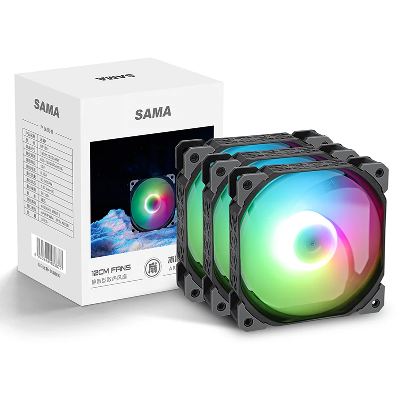 

SAMA 120 мм ПК чехол для компьютера, вентилятор охлаждения, кулер 63CFM /A-RGB светодиодный 12 В, беззвучные вентиляторы, тихие вентиляторы, регулировка скорости Aura 3 вентилятора/комплект