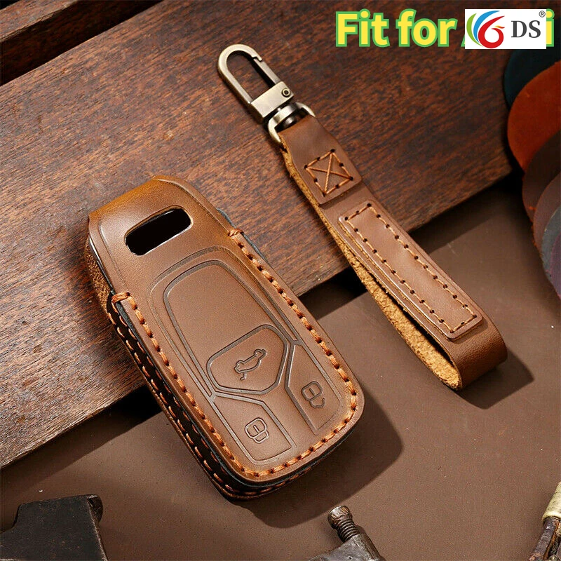 

High quality Metal Keychain + Genuine Leather Car Remote Key Case Cover For Audi A6L A8L A7 A4L A5 Q5L Q7 Remote Fob