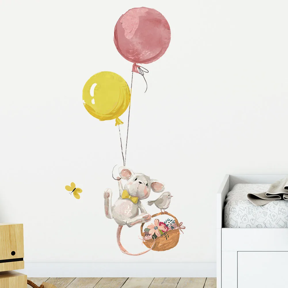 

Little Mouse Balloon Wall Sticker Background Wall Decoration PVC Wallpaper Cute Children Room Decor Stickers Creative Home Decor