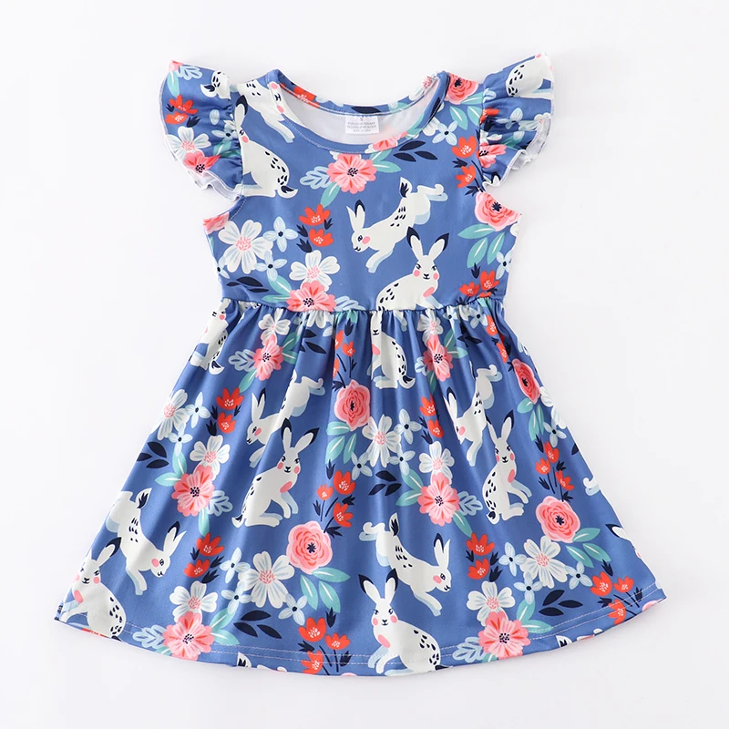 

Summer Kids Baby Girl Sister Easter Clothes Baby Girl Floral Rabbit Dress Kids Girl Ses 0-16Y short sleeve flying dress
