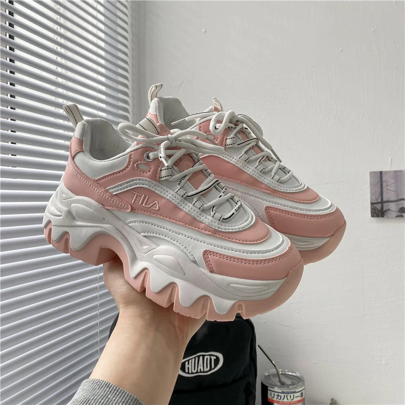 ZHUSHIYUAN Platform Shoes Patchwork Lace Up Thick Sole Women's Sweet Cool Dad Shoes Ins Fashion Spring Sneakers Zapatillas Mujer