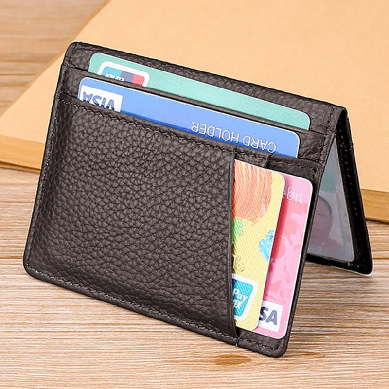 

Тонкий мини-кошелек из натуральной кожи, Короткий держатель для удостоверения личности и кредитных карт, Обложка для водительского удостоверения, деловой бумажник для мужчин и женщин, кошелек двойного сложения